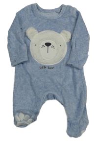 Svetlomodrý melírovaný zamatový overal s medvedíkom