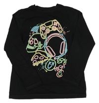 Černé pyžamové triko s lebkou a ovladačem George