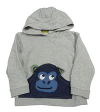 Sivá melírovaná mikina s opicou a kapucňou Miniclub