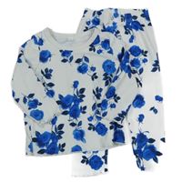 Bílo-modré květované žebrované triko + legíny