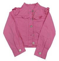 Ružová rifľová crop bunda s volánikmi Dunnes