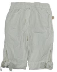 Biele plátenné crop nohavice s mašľami