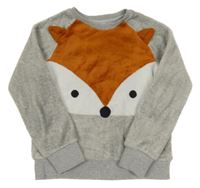 Sivo-oranžovo-biela plyšová mikina s lišákem Lindex