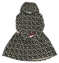 Černo-béžové vzorované bavlněné šaty s kapucí Coccodrillo