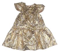 Svetloružová -zlaté vzorované slávnostné midi šaty H&M