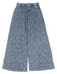 Modré volné kalhoty se smajlíky H&M