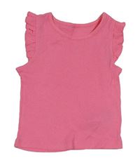 Růžové žebrované tričko s volánky Primark