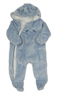 Světlemodrá chlupatá zateplená kombinéza s kapucí Mothercare