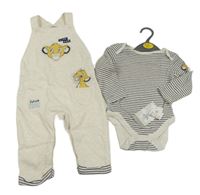 Nové - 2set - béžové laclové tepláky se Simbou + pruhované body Primark