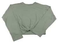 Světlekhaki crop tričko s uzlom H&M