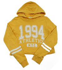 Žltá crop mikina s nápisom a kapucňou H&M