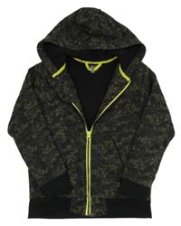 Černo-khaki vzorovaná propínací zateplená mikina s kapucí Alive 