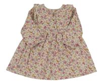 Smotanové vzorované teplákové šaty s kvietkami a volánikmi Primark