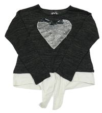 Tmavosivý sveter so všitou halenkou a srdíčkem z překlápěcích flitrů Staccato