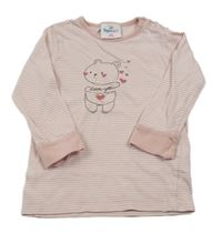 Světlerůžovo-bílé pruhované triko s medvídkem Topolino