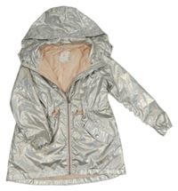 Stříbrná šusťáková jarní parka s kapucí H&M 