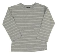 Sivo-biela pruhovaná mikina s klokankou Primark