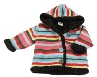 Barevný pruhovaný zateplený propínací svetr s kapucí Snizler