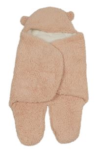 Broskvový huňatý zateplený fusak s kapucí 