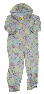 Nové - Světlemodrá šusťáková jarní kombinéza s obrázky a kapucí Tu