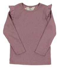 Starorůžové třpytivé triko s volánky H&M