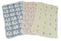 3x - Modrá + růžová + žlutá plyšová malá deka se slony