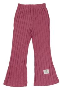 Ružové rebrované úpletové flare nohavice