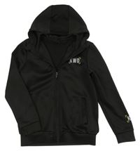 Čierna prepínaci mikina s nápisom a kapucňou