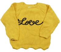 Žltý rebrovaný sveter s nápisom Primark