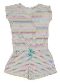 Bílo-barevný pruhovaný bavlněný kraťasový overal Alive