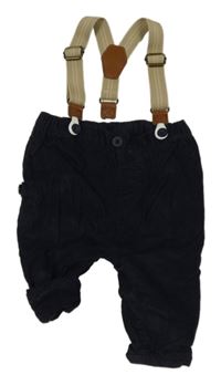 Tmavomodré manšestrové podšité kalhoty s odepínacími kšandami Next