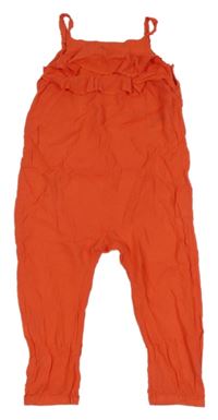 Jahodový strukturovaný letní kalhotový overal s volánky H&M