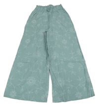 Mátové ľanové culottes nohavice s kvetmi C&A