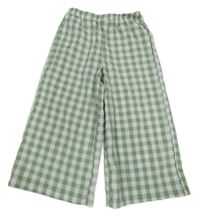 Kaki-biele kockované culottes nohavice Shein