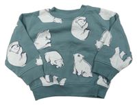 Zelenošedá oversize mikina s medvedíkmi Primark
