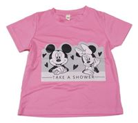 Růžové tričko s Mickeym a Minnie 