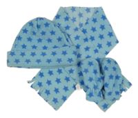 3set - Světlemodrá fleecová čepice s hvězdičkami + rukavice + šála 