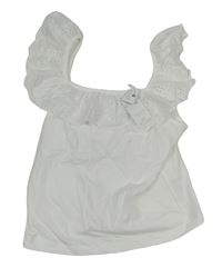 Biely crop top s volániky s madeirou JEFF&CO
