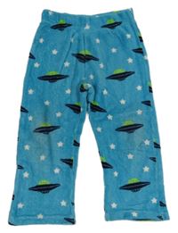 Modré plyšové pyžamové kalhoty s UFO CRAFTED