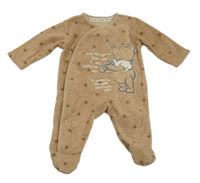 Hnedý melírovaný fleecový overal s Pú a hviezdičkami George