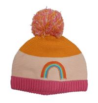 Oranžovo-světlebroskvovo-růžová pletená čepice s duhou a bambulí Next