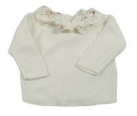 Smotanový sveter s volánikom s kvietkami F&F