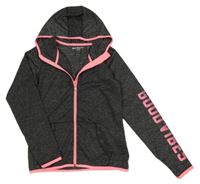 Čierna melírovaná športová mikina s nápisom a kapucňou