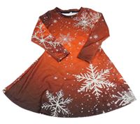 Červeno-hnedé vianočné šaty s vločkami