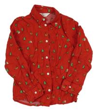 Červená vánoční košile se Santy a soby a stromečky H&M
