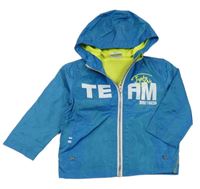 Modrzelená melírovaná šušťáková jarná bunda s nápismi a kapucňou Topomini