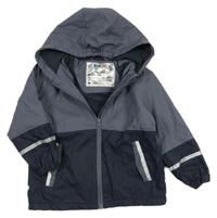 Tmavošedo/tmavomodrá nepromokavá jarní bunda s kapucí lupilu