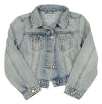 Světlemodro-biela plesňová rifľová crop bunda s vyšúchaním a golierikom PRIMARK