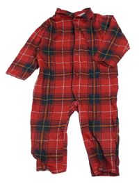 Červeno-tmavomodro-žluto-bílý kostkovaný overal s límečkem KIABI