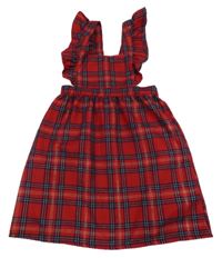 Červeno-tmavomodro-bielo-zlatá kockovaná na traká sukňa s volánikmi PRIMARK